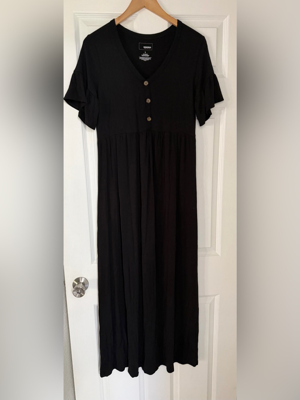 Sonoma Maternity Black V-Neck Button-Front Maxi Dress Size Large